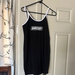 Shreddy Black Dress with White Trim